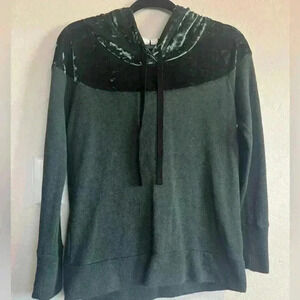Melrose & Market Womens Hoodie XS Green Velvet Contrast Pullover Sweatshirt